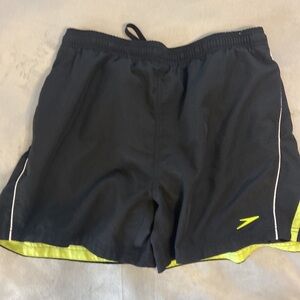 Men’s Speedo Black and Lime Green Athletic Performance Shorts/Bathing Suit